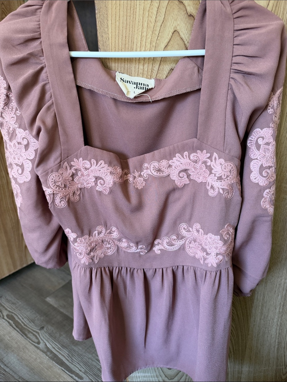 Savanna Jane blouse with Pale Pink Lace Appliqué